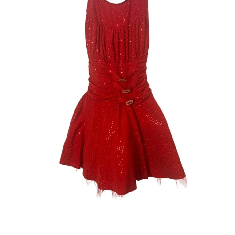 The‎ Competitor Child Size Large Red Sequin Dance Gymnastics Leotard Dress